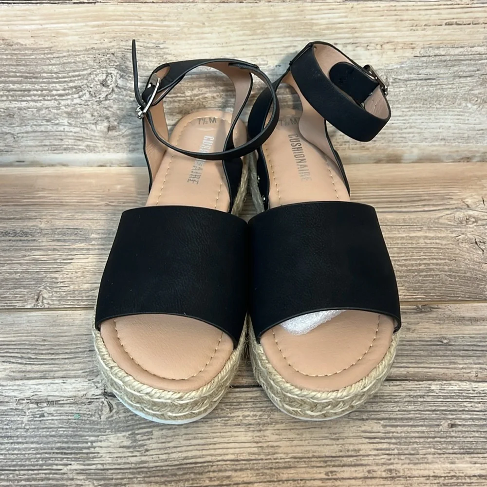 CUSHIONAIRE Women's Espadrille Platform Open Toe Sandal in Black New! C6